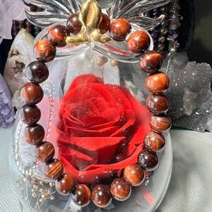 8MM Red Tiger Eye Flash Beaded Bracelet Natural Crystal Quartz